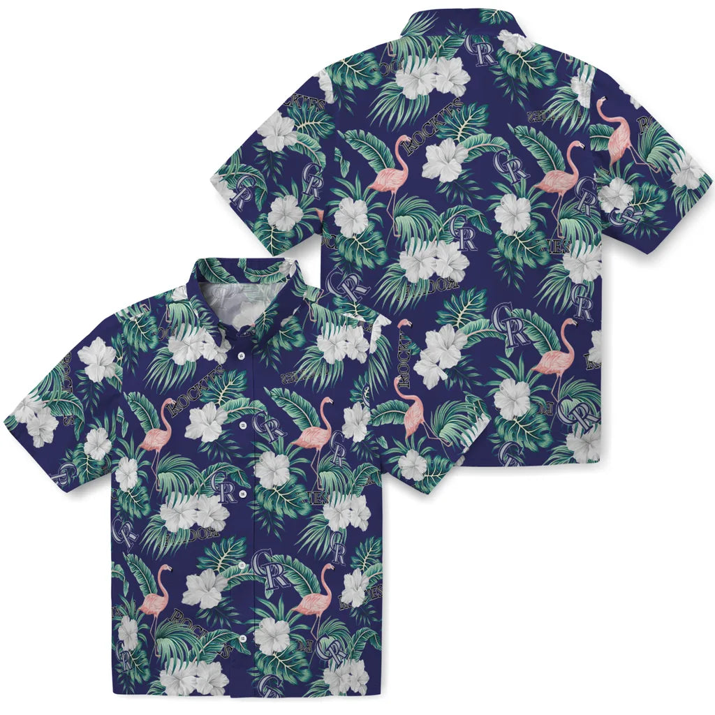 Colorado Rockies Hawaiian Shirt - Flamingo and Hibiscus | Moonbestprint