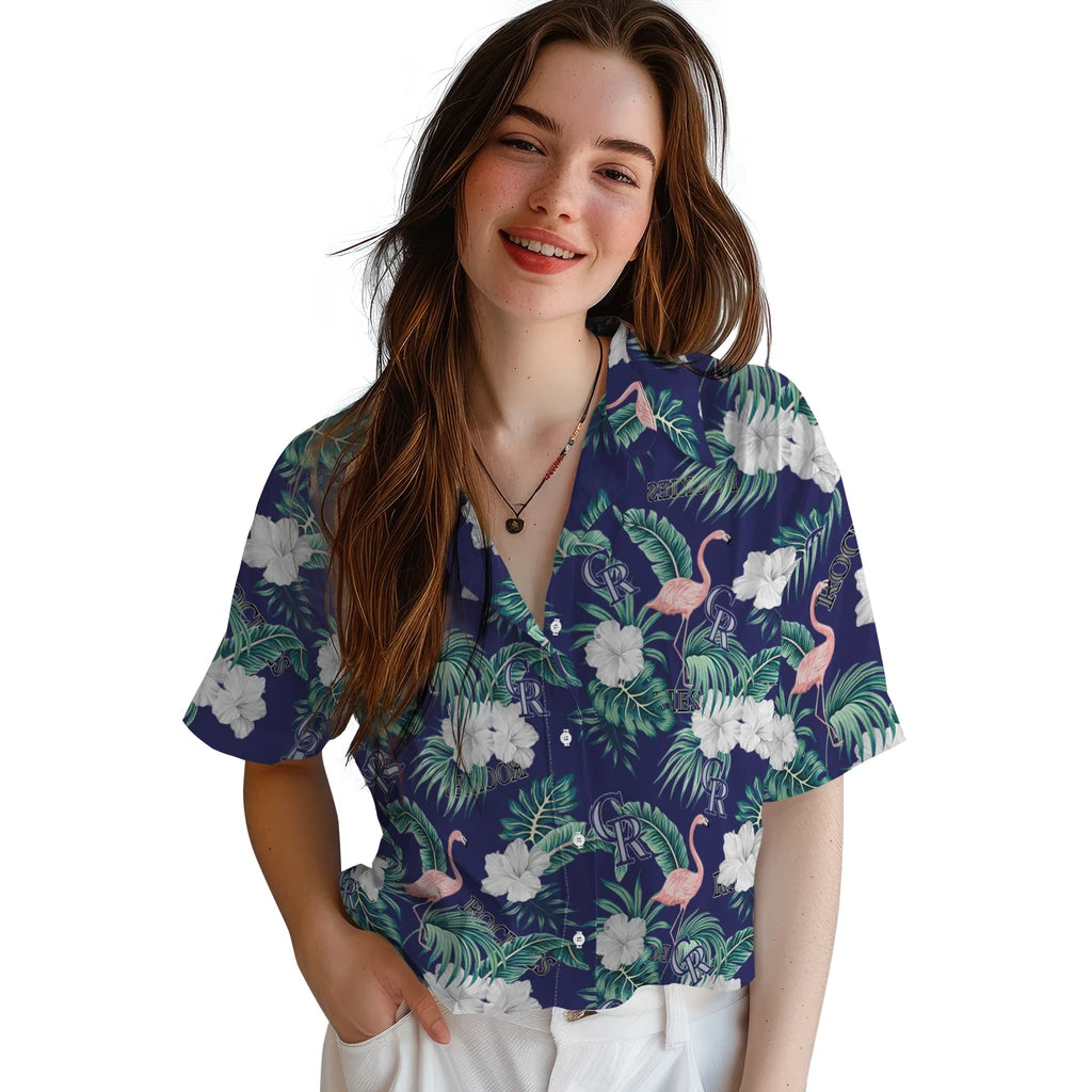 Colorado Rockies Hawaiian Shirt - Flamingo and Hibiscus | Moonbestprint