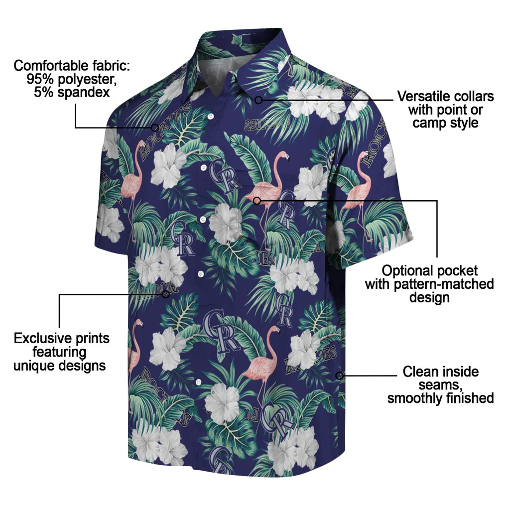 Colorado Rockies Hawaiian Shirt - Flamingo and Hibiscus | Moonbestprint