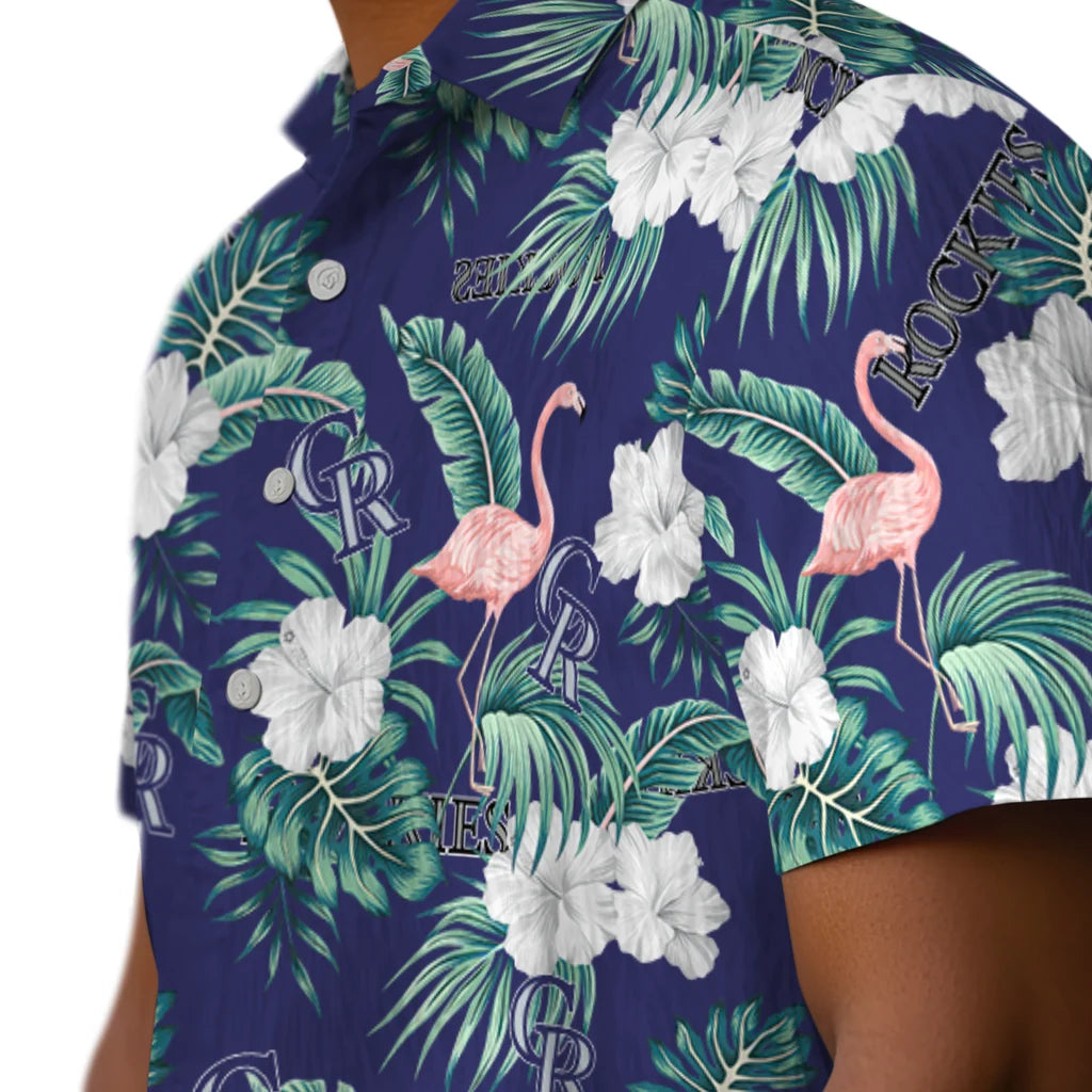 Colorado Rockies Hawaiian Shirt - Flamingo and Hibiscus | Moonbestprint