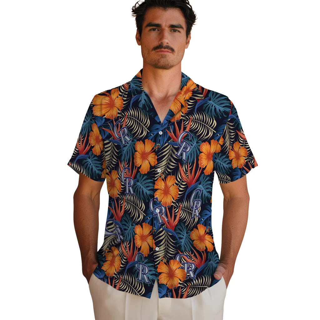 Colorado Rockies Hawaiian Shirt - Hibiscus Foliage | Moonbestprint