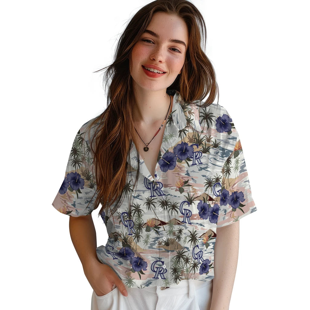 Colorado Rockies Hawaiian Shirt - Hibiscus Seaside | Moonbestprint