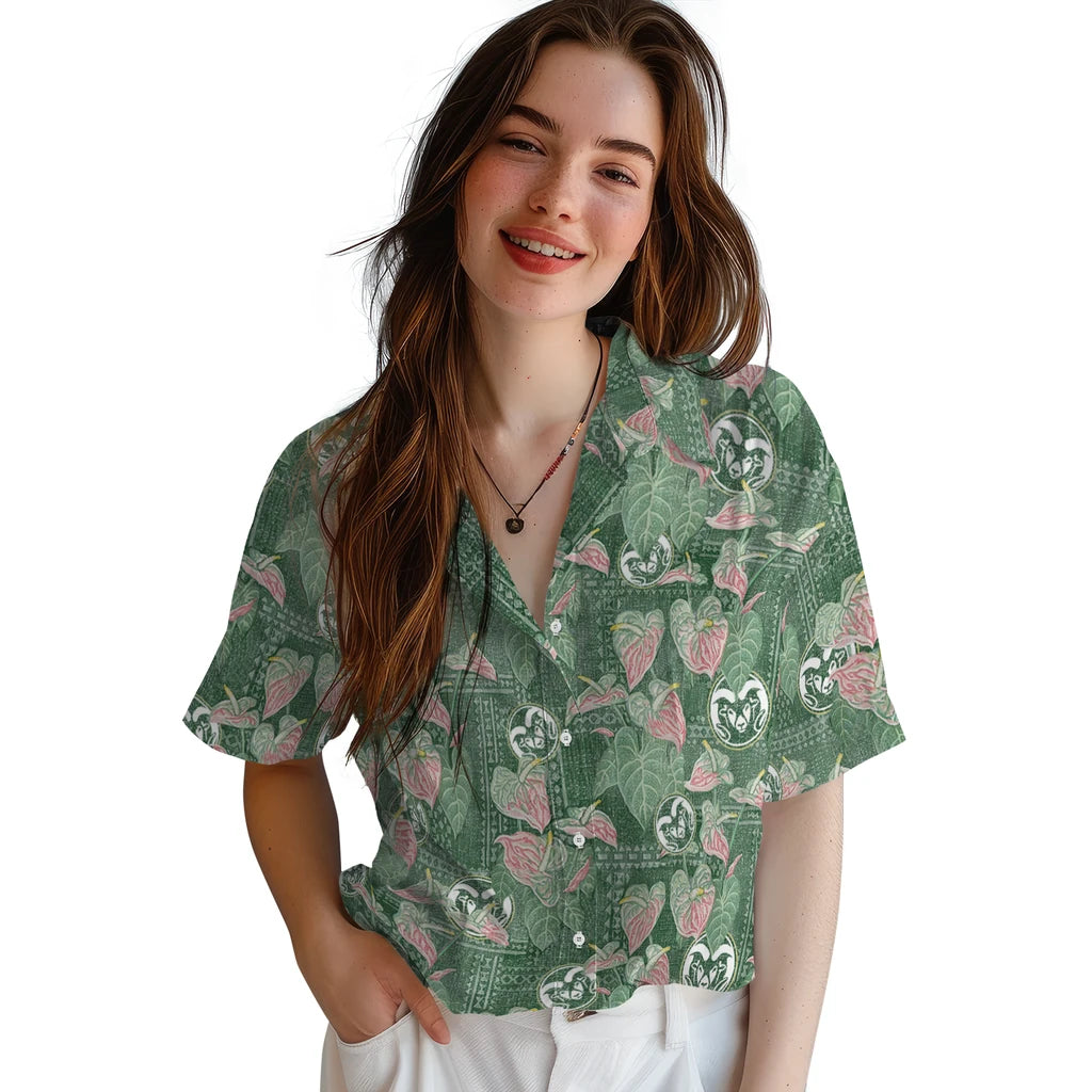 Colorado State Rams Hawaiian Shirt - Anthurium Overlay | Moonbestprint
