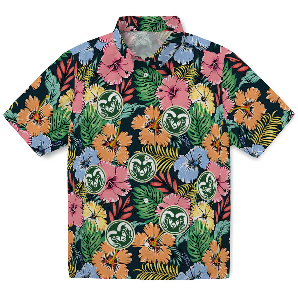 Colorado State Rams Hawaiian Shirt - Brilliant Hibiscus Garden | Moonbestprint