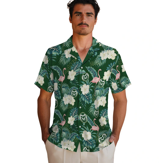 Colorado State Rams Hawaiian Shirt - Flamingo and Hibiscus | Moonbestprint