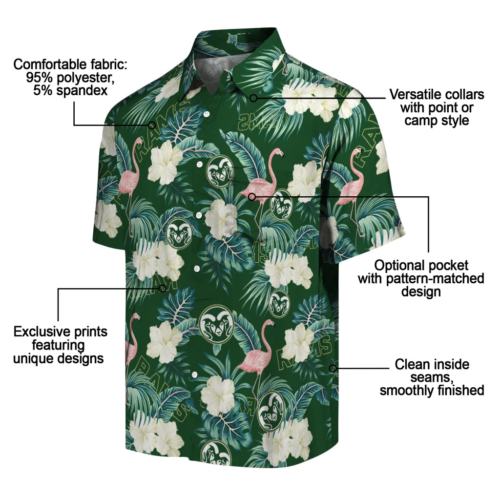 Colorado State Rams Hawaiian Shirt - Flamingo and Hibiscus | Moonbestprint