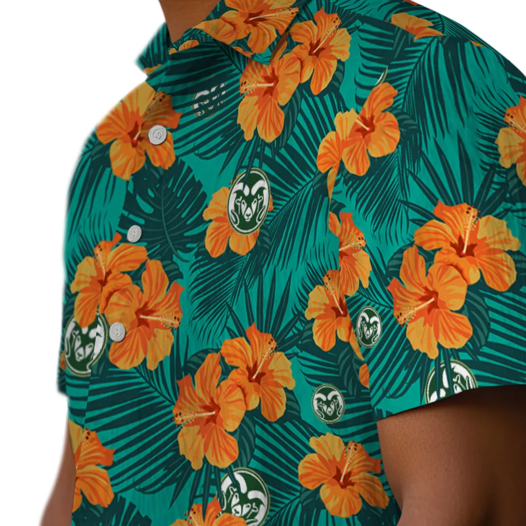 Colorado State Rams Hawaiian Shirt - Hibiscus and Palm Leaves | Moonbestprint