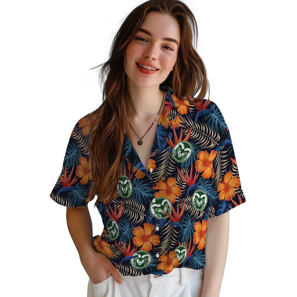 Colorado State Rams Hawaiian Shirt - Hibiscus Foliage | Moonbestprint