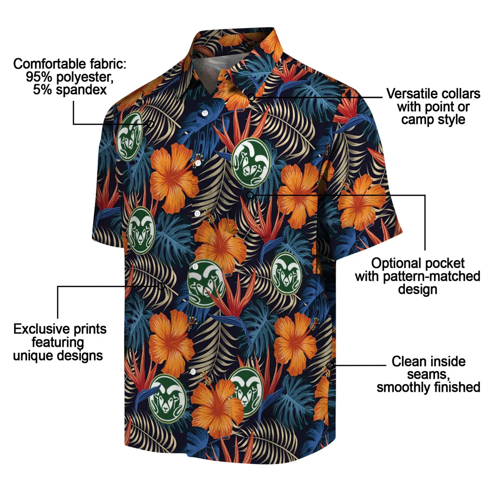 Colorado State Rams Hawaiian Shirt - Hibiscus Foliage | Moonbestprint