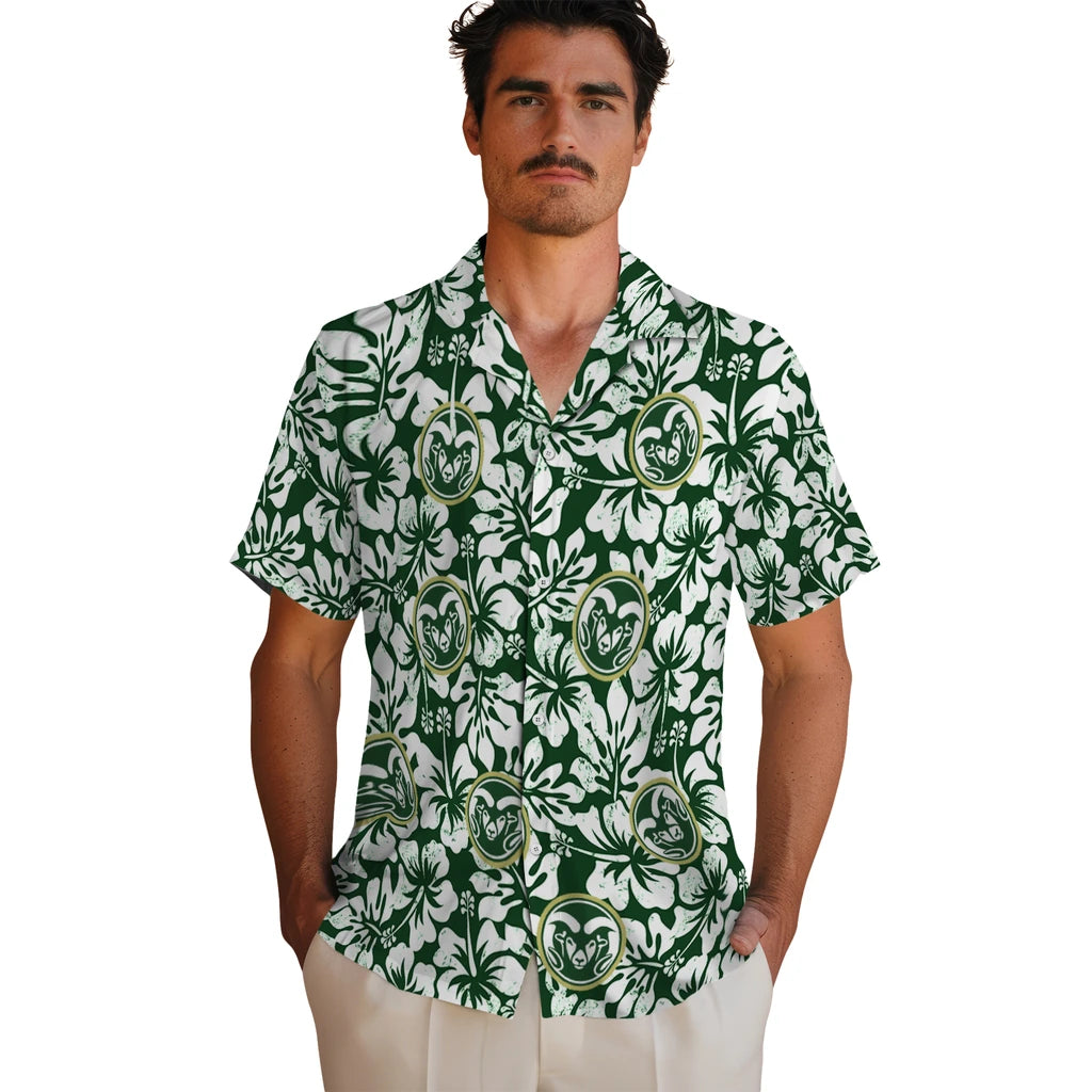 Colorado State Rams Hawaiian Shirt - Hibiscus Motif | Moonbestprint
