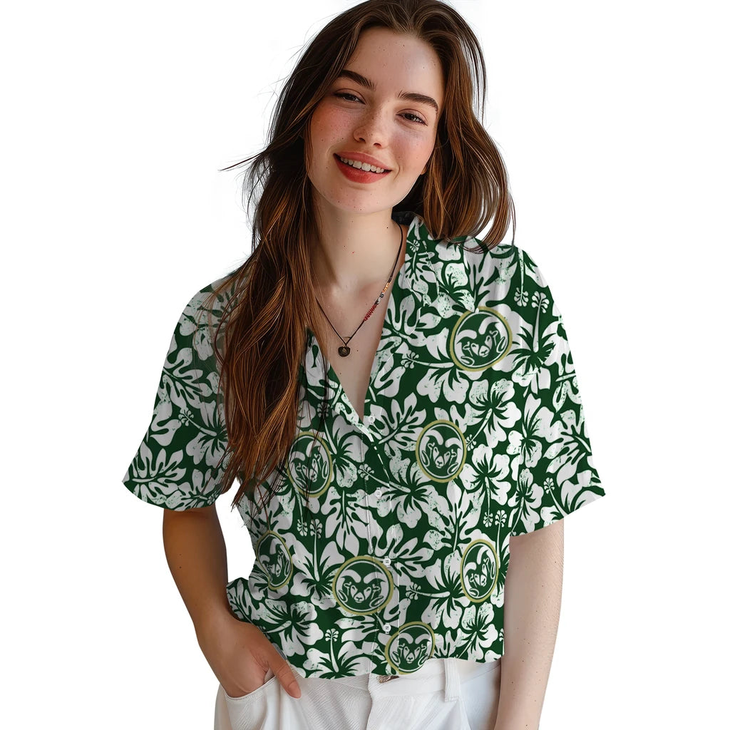 Colorado State Rams Hawaiian Shirt - Hibiscus Motif | Moonbestprint
