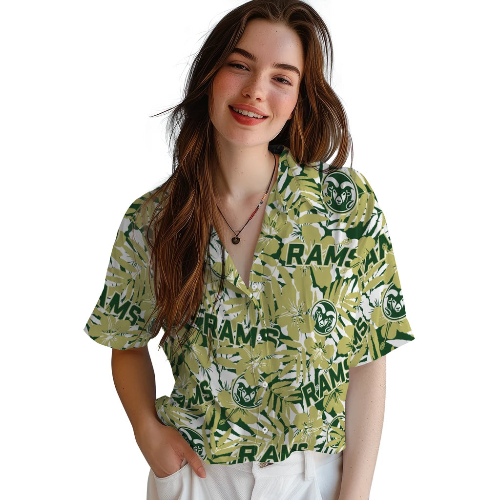Colorado State Rams Hawaiian Shirt - Hibiscus Overlay | Moonbestprint