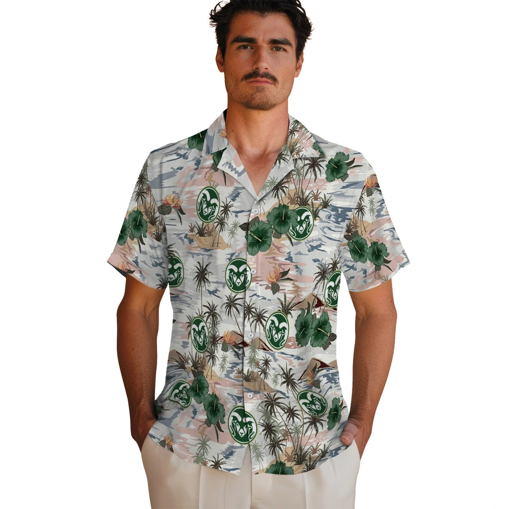 Colorado State Rams Hawaiian Shirt - Hibiscus Seaside | Moonbestprint