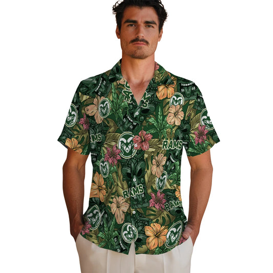 Colorado State Rams Hawaiian Shirt - Hibiscus Tiki Jungle | Moonbestprint