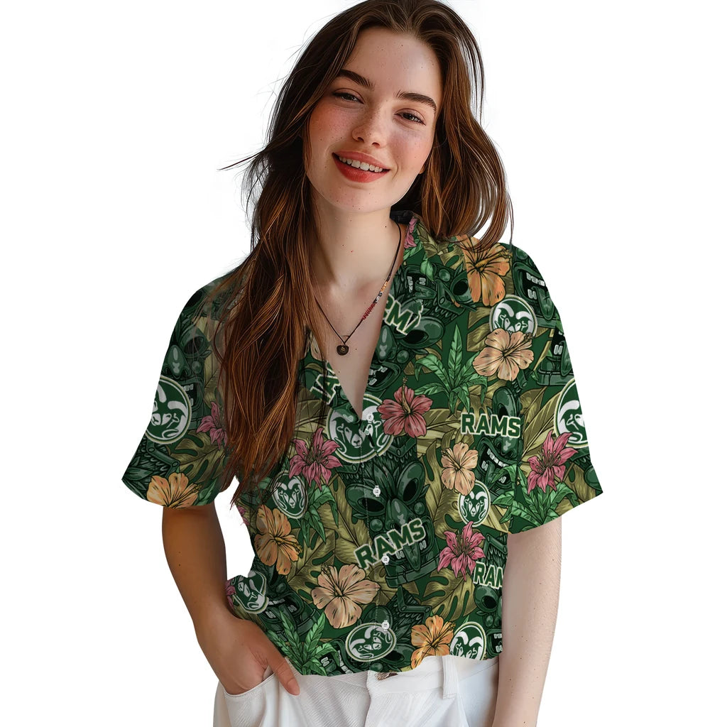 Colorado State Rams Hawaiian Shirt - Hibiscus Tiki Jungle | Moonbestprint