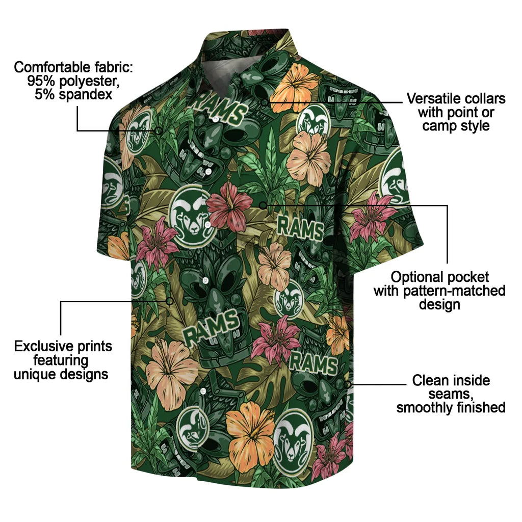 Colorado State Rams Hawaiian Shirt - Hibiscus Tiki Jungle | Moonbestprint