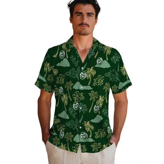 Colorado State Rams Hawaiian Shirt - Palm And Clouds | Moonbestprint