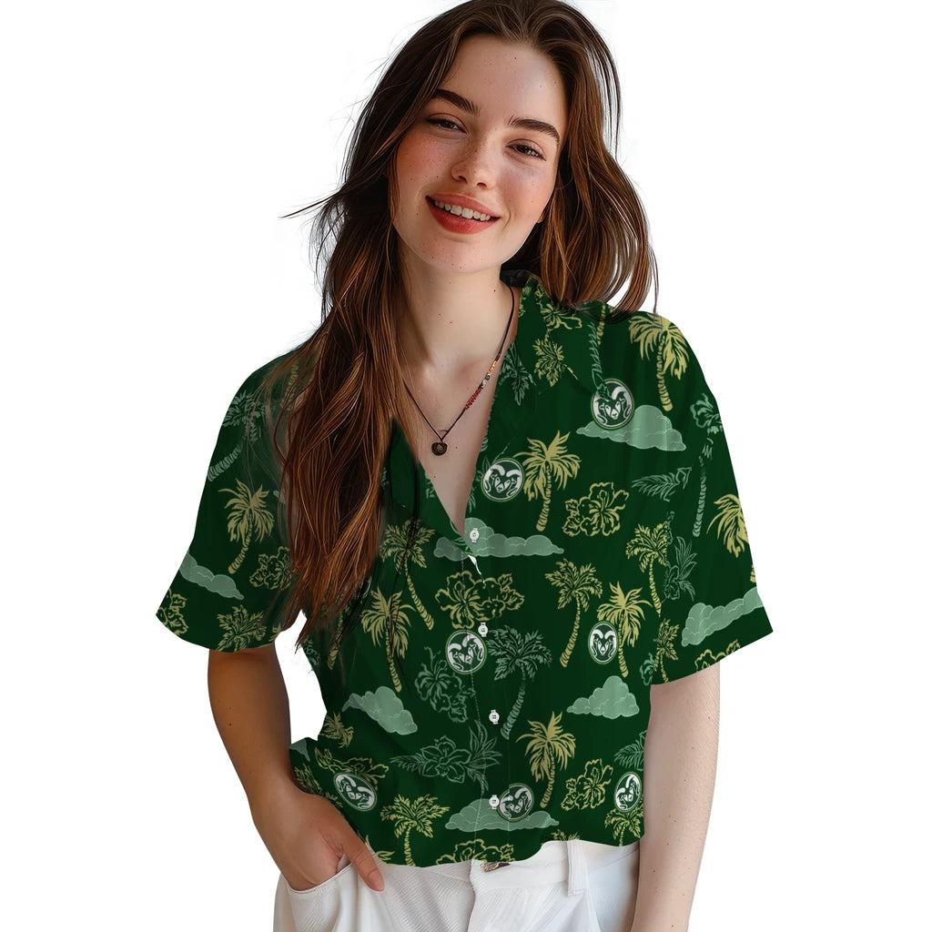 Colorado State Rams Hawaiian Shirt - Palm And Clouds | Moonbestprint