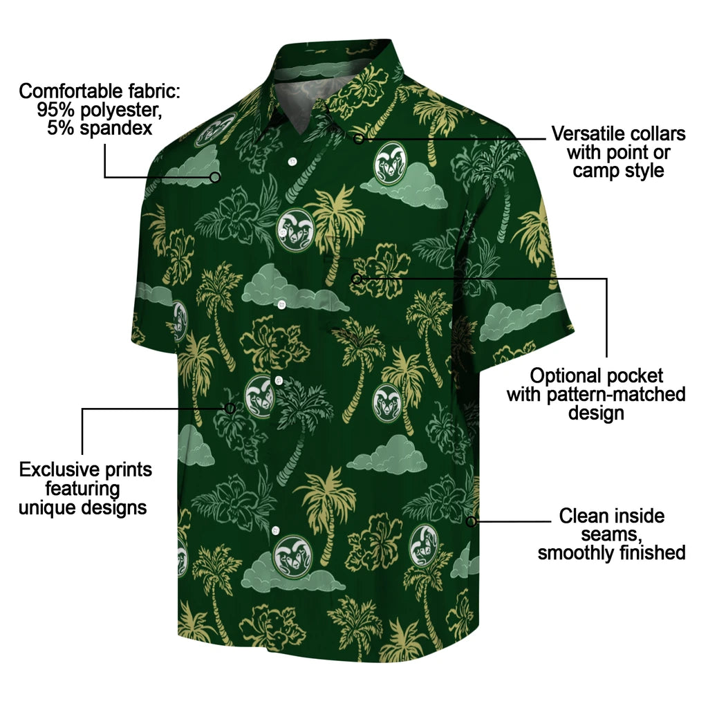 Colorado State Rams Hawaiian Shirt - Palm And Clouds | Moonbestprint