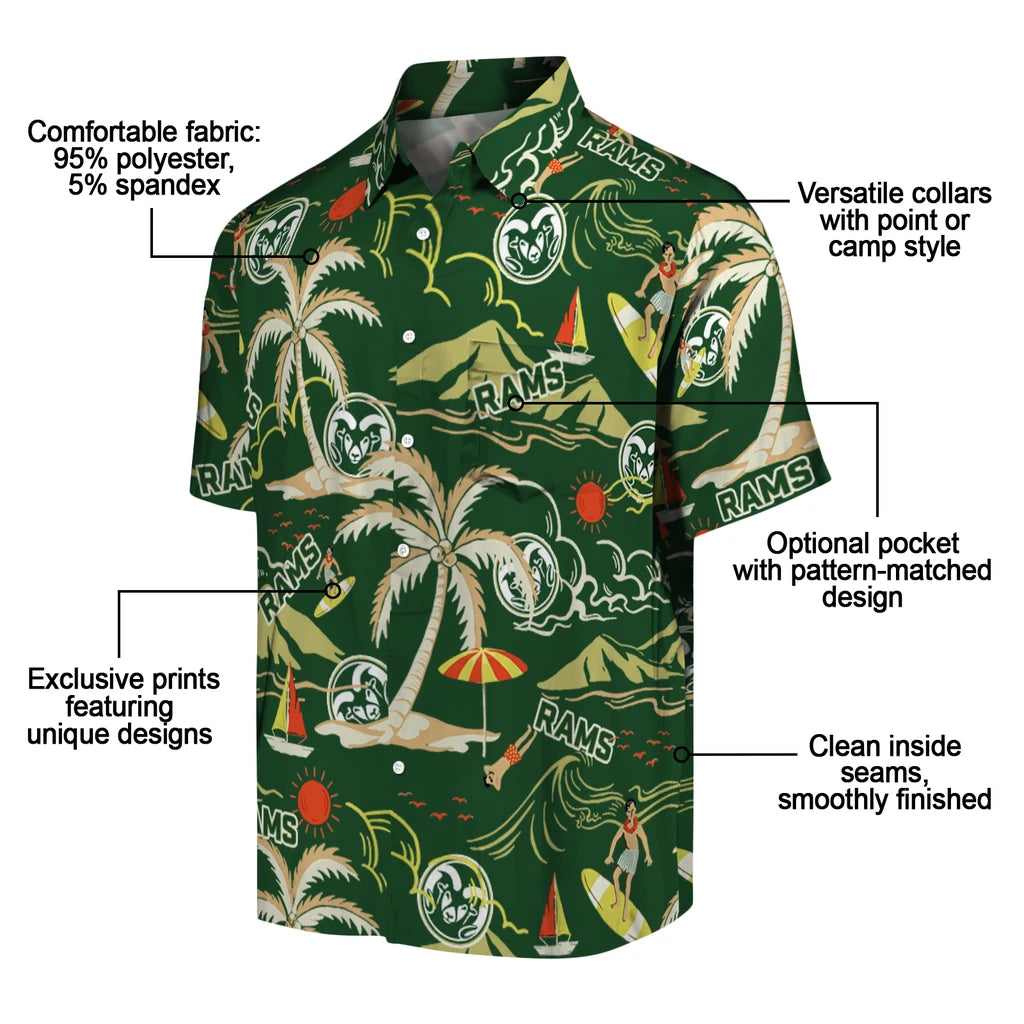 Colorado State Rams Hawaiian Shirt - Palm Tree Island | Moonbestprint