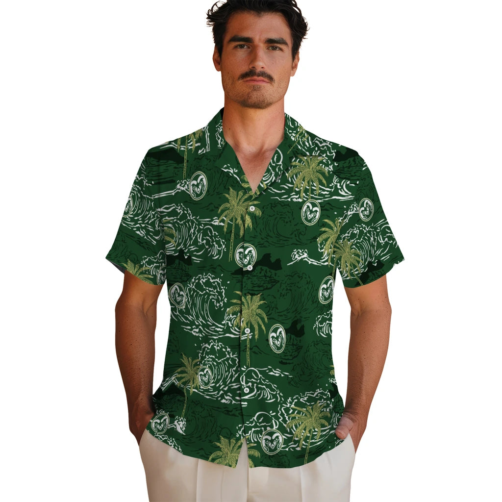 Colorado State Rams Hawaiian Shirt - Wave Palm | Moonbestprint