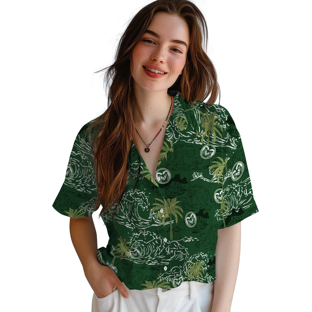 Colorado State Rams Hawaiian Shirt - Wave Palm | Moonbestprint