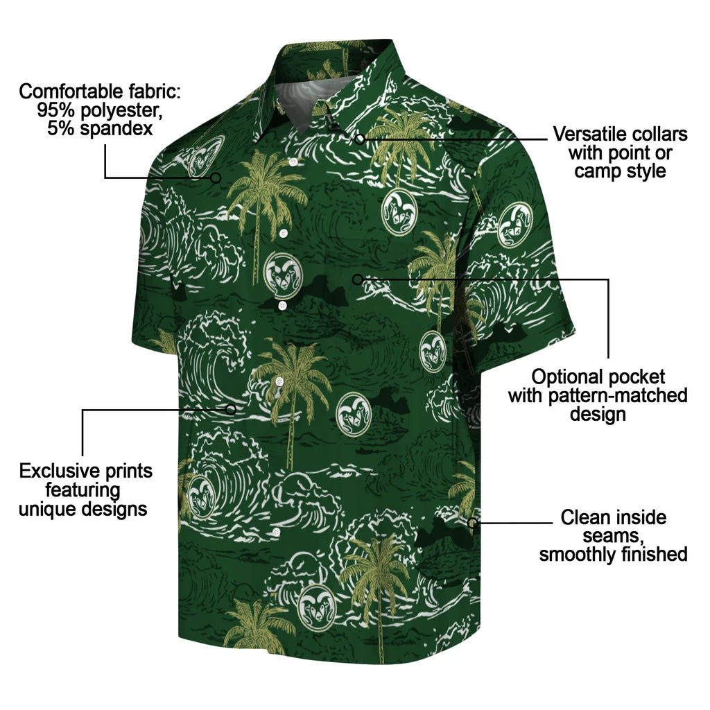 Colorado State Rams Hawaiian Shirt - Wave Palm | Moonbestprint