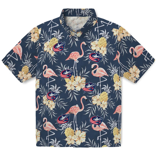 Columbus Blue Jackets Hawaiian Shirt - Flamingo Hibiscus | Moonbestprint