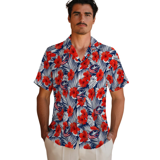 Columbus Blue Jackets Hawaiian Shirt - Hibiscus Fiesta | Moonbestprint