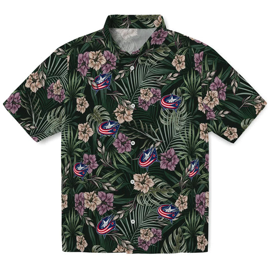 Columbus Blue Jackets Hawaiian Shirt - Hibiscus Leaves Pattern | Moonbestprint