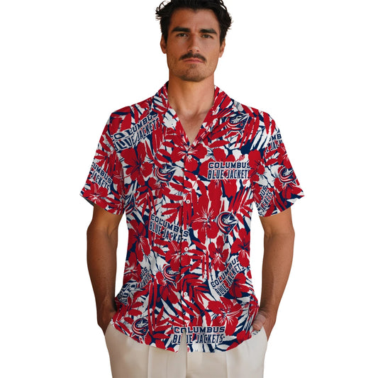 Columbus Blue Jackets Hawaiian Shirt - Hibiscus Overlay | Moonbestprint