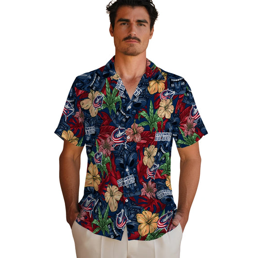 Columbus Blue Jackets Hawaiian Shirt - Hibiscus Tiki Jungle | Moonbestprint