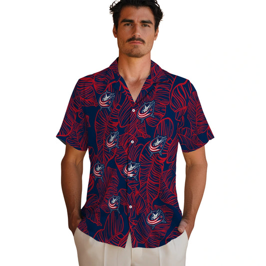 Columbus Blue Jackets Hawaiian Shirt - Leaf Outline | Moonbestprint