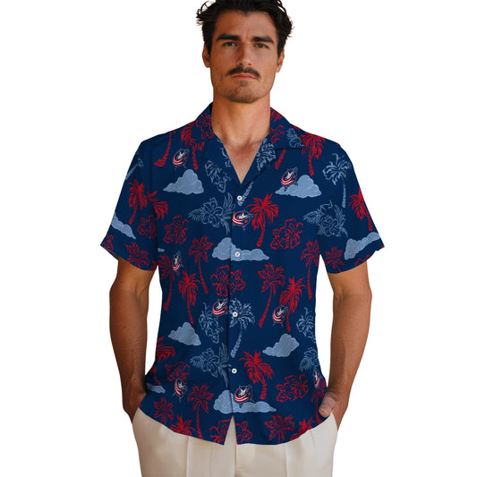 Columbus Blue Jackets Hawaiian Shirt - Palm And Clouds | Moonbestprint