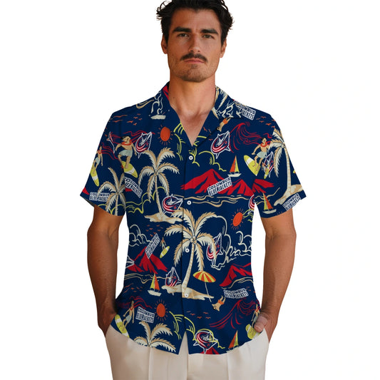 Columbus Blue Jackets Hawaiian Shirt - Palm Tree Island | Moonbestprint