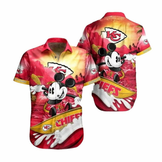 Disney Mickey Mouse Surfing Kansas City Chiefs Graphic Hawaiian Shirt - Moonbestprint