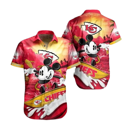 Disney Mickey Mouse Surfing Kansas City Chiefs Graphic Hawaiian Shirt - Moonbestprint