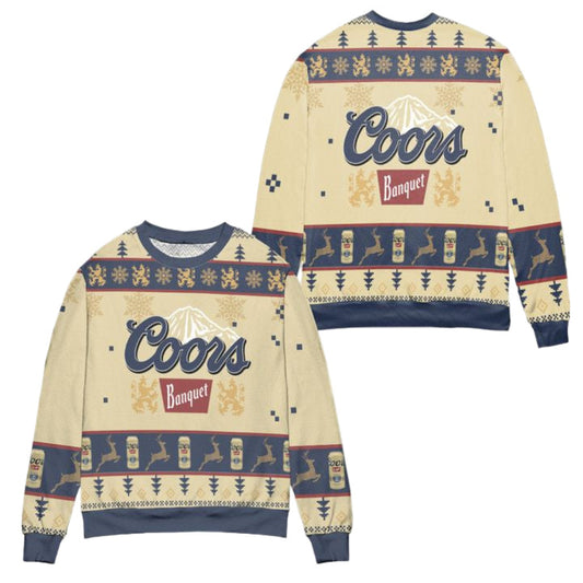 Coors Banquet Snowflake Christmas Pattern Ugly Christmas Sweater ? Beige ? Usalast