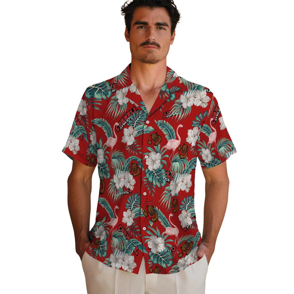 Cornell Big Red Hawaiian Shirt - Flamingo and Hibiscus | Moonbestprint