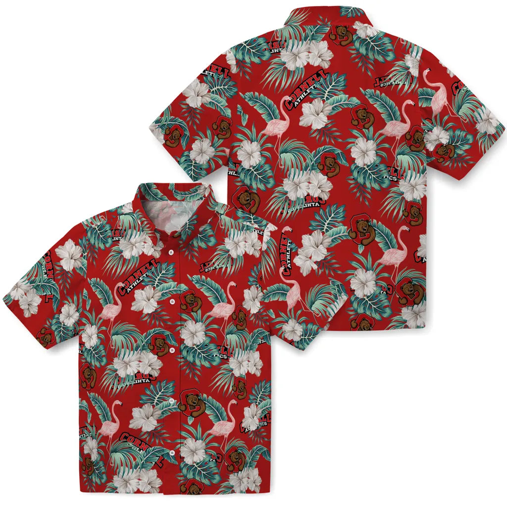 Cornell Big Red Hawaiian Shirt - Flamingo and Hibiscus | Moonbestprint
