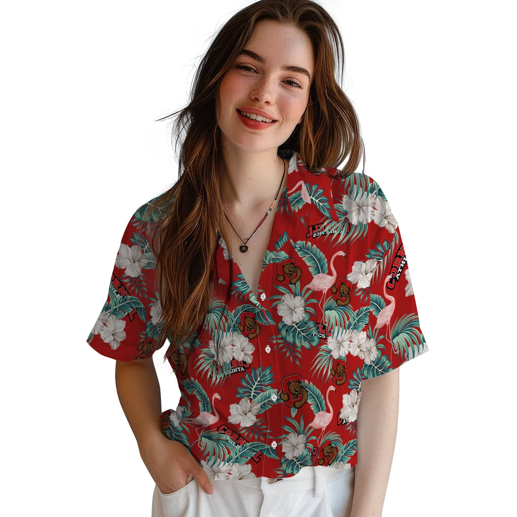 Cornell Big Red Hawaiian Shirt - Flamingo and Hibiscus | Moonbestprint