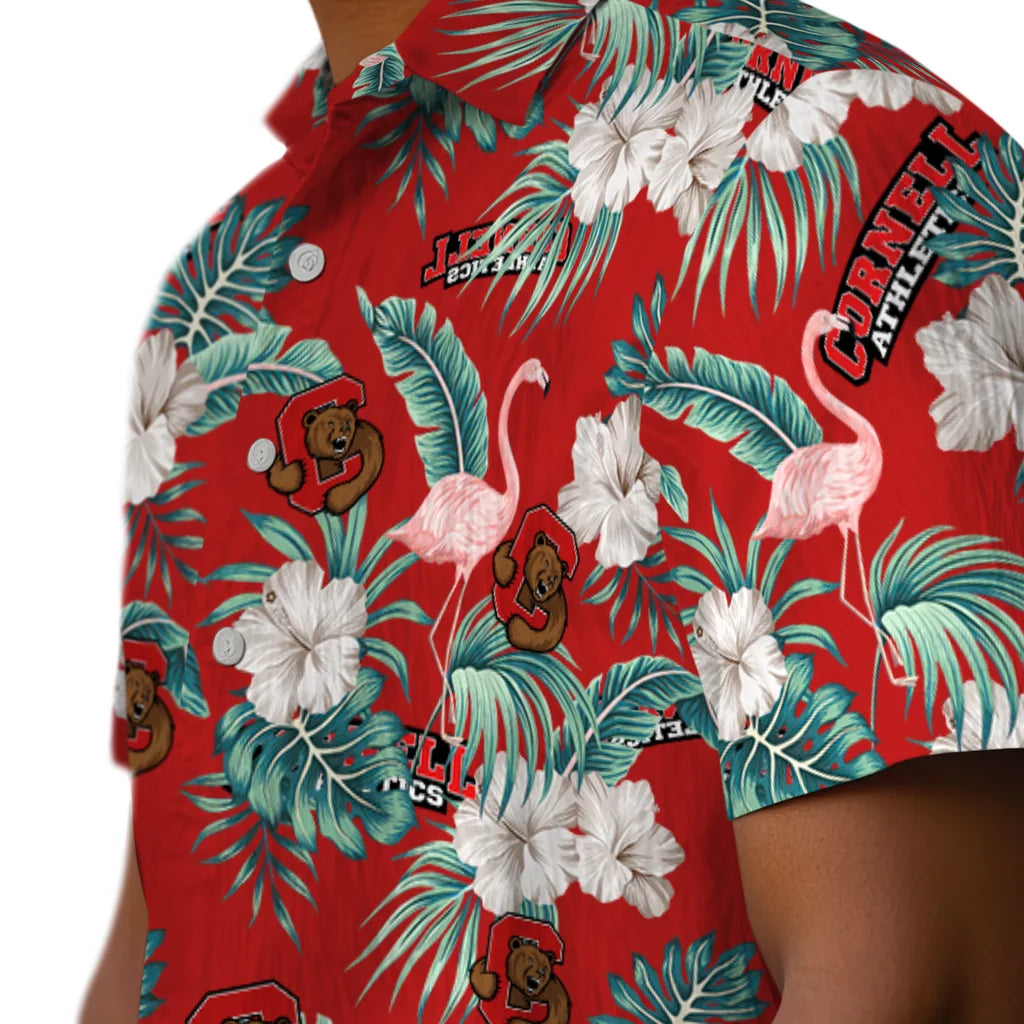 Cornell Big Red Hawaiian Shirt - Flamingo and Hibiscus | Moonbestprint