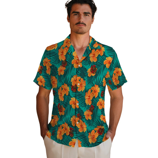 Cornell Big Red Hawaiian Shirt - Hibiscus and Palm Leaves | Moonbestprint