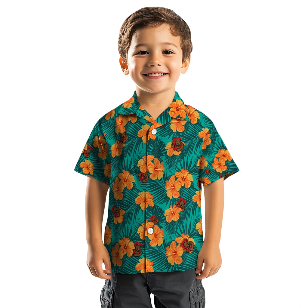Cornell Big Red Hawaiian Shirt - Hibiscus and Palm Leaves | Moonbestprint