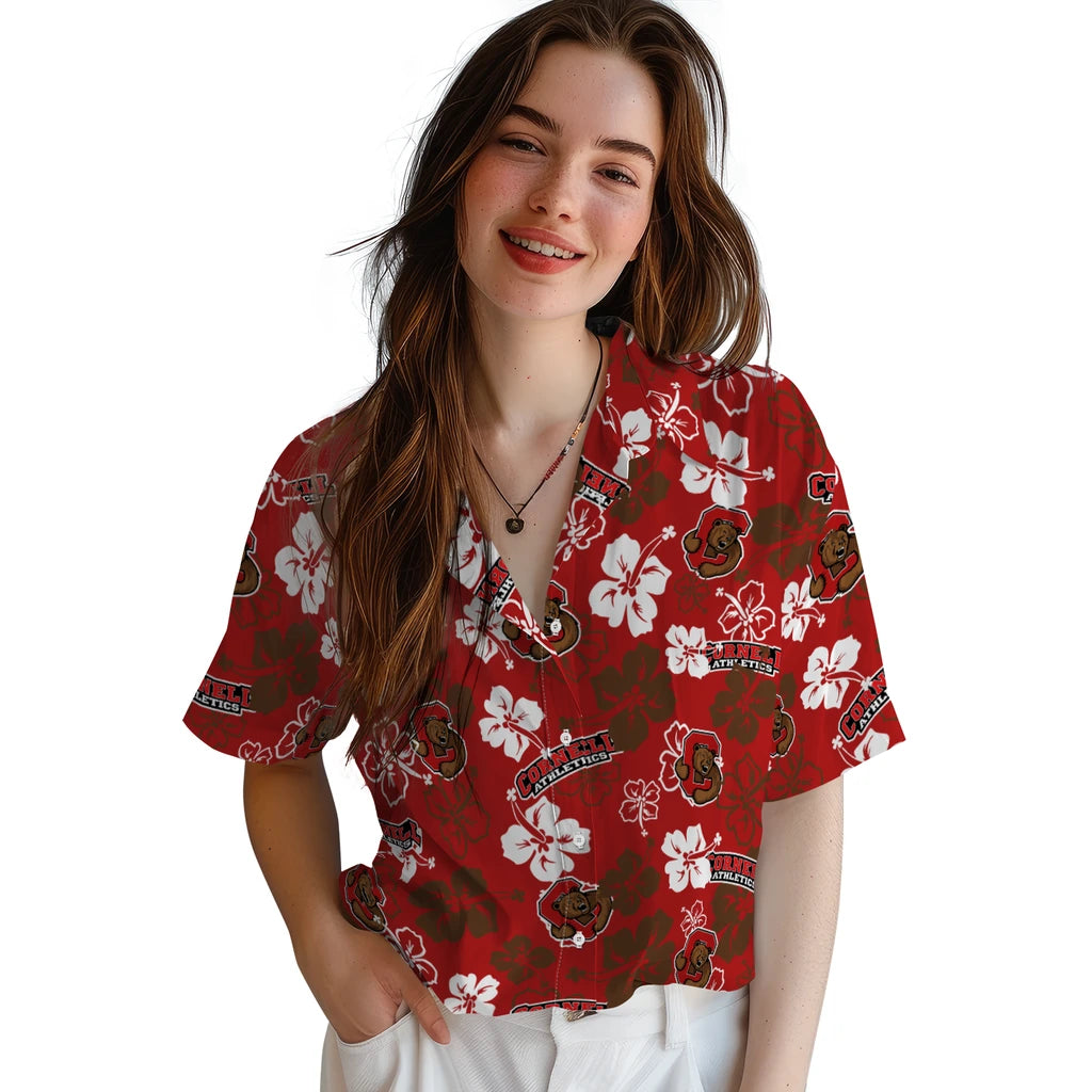 Cornell Big Red Hawaiian Shirt - Hibiscus Flower Design | Moonbestprint