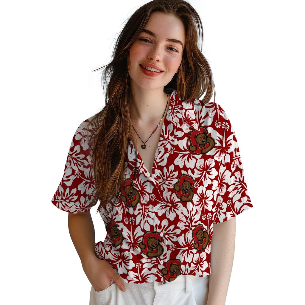 Cornell Big Red Hawaiian Shirt - Hibiscus Motif | Moonbestprint