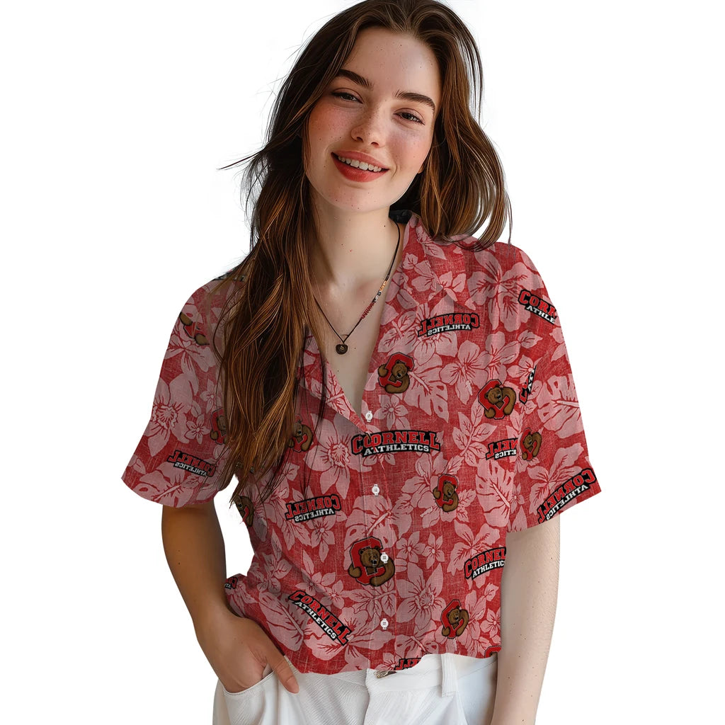 Cornell Big Red Hawaiian Shirt - Hibiscus Oasis | Moonbestprint