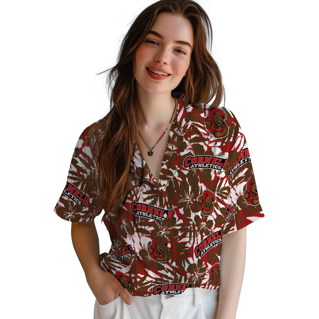 Cornell Big Red Hawaiian Shirt - Hibiscus Overlay | Moonbestprint