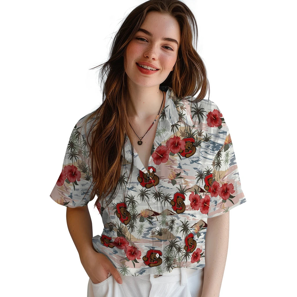 Cornell Big Red Hawaiian Shirt - Hibiscus Seaside | Moonbestprint