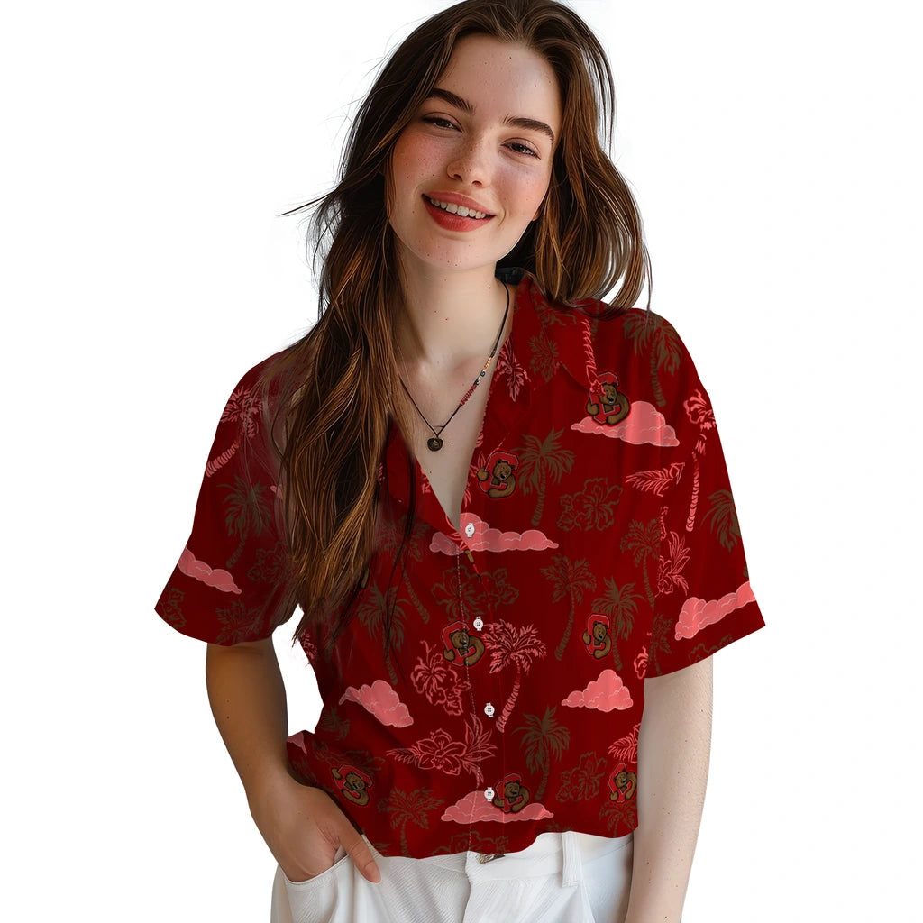 Cornell Big Red Hawaiian Shirt - Palm And Clouds | Moonbestprint